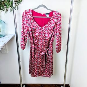 Fury Red Pattern Tie Waist Silk Dress Medium